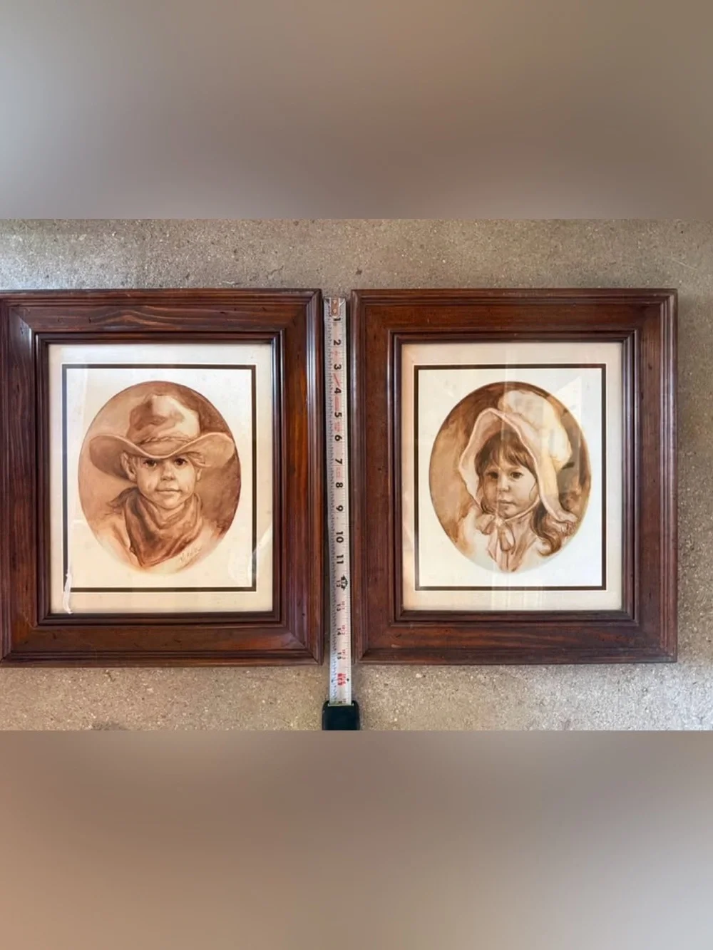 Pair of Framed Sepia-Tone Children Portrait Prints